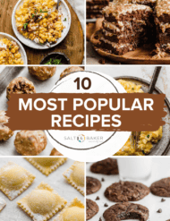 A collage image featuring recipes such as Mexican Street Corn Casserole, Homemade Ravioli, Brownie Mix Cookies, Protein Balls, Scrambled Eggs, and German Chocolate Cake.