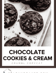 Oreo topped cookies with the words, "chocolate cookies and cream crumbl copycat" written below the image.