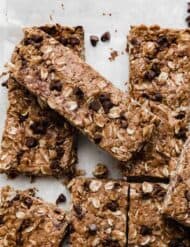 The best Chocolate Peanut Butter Protein Bars on a white background.