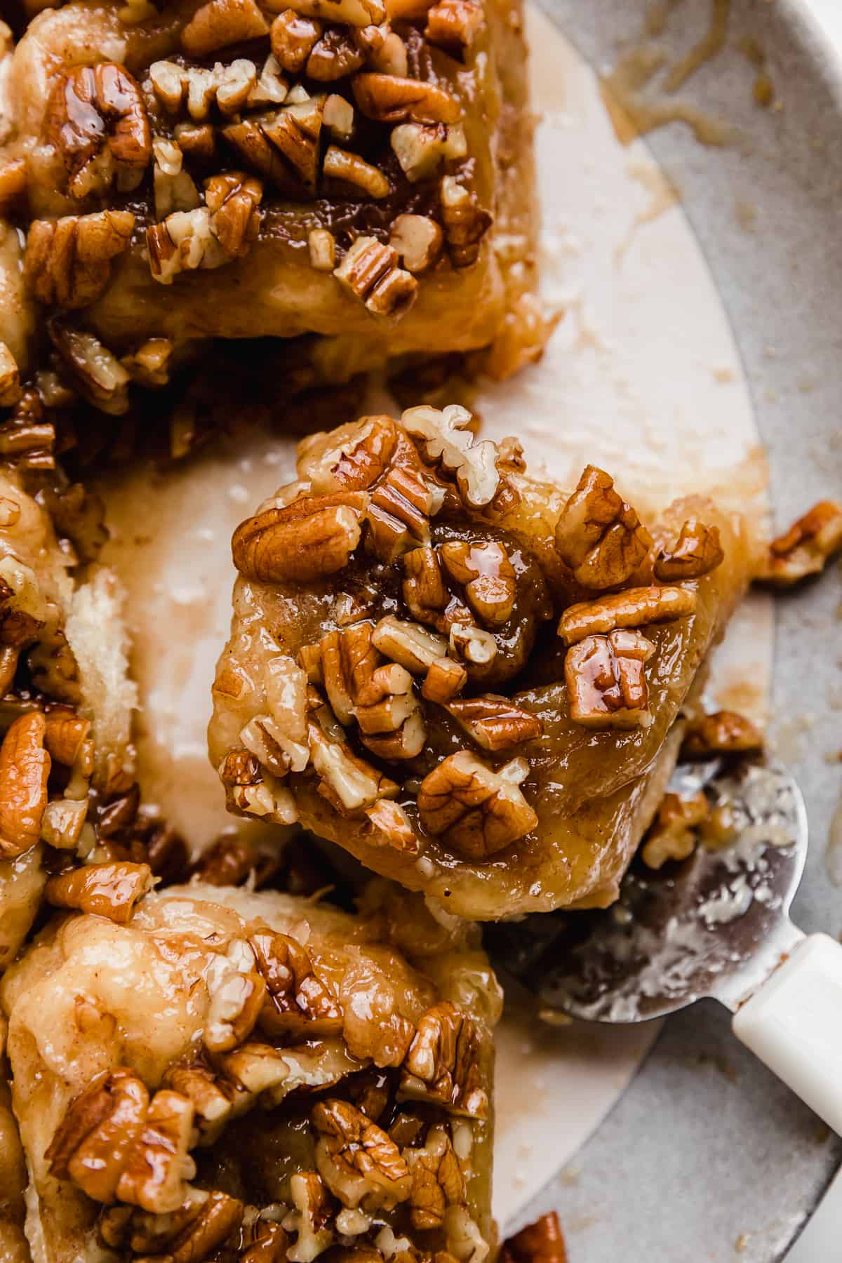 Overhead photo of pecan topped sticky buns.