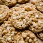 A small stack of White Chocolate Macadamia Nut Cookies.