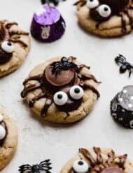 Halloween Spider Cookies on a light gray surface.