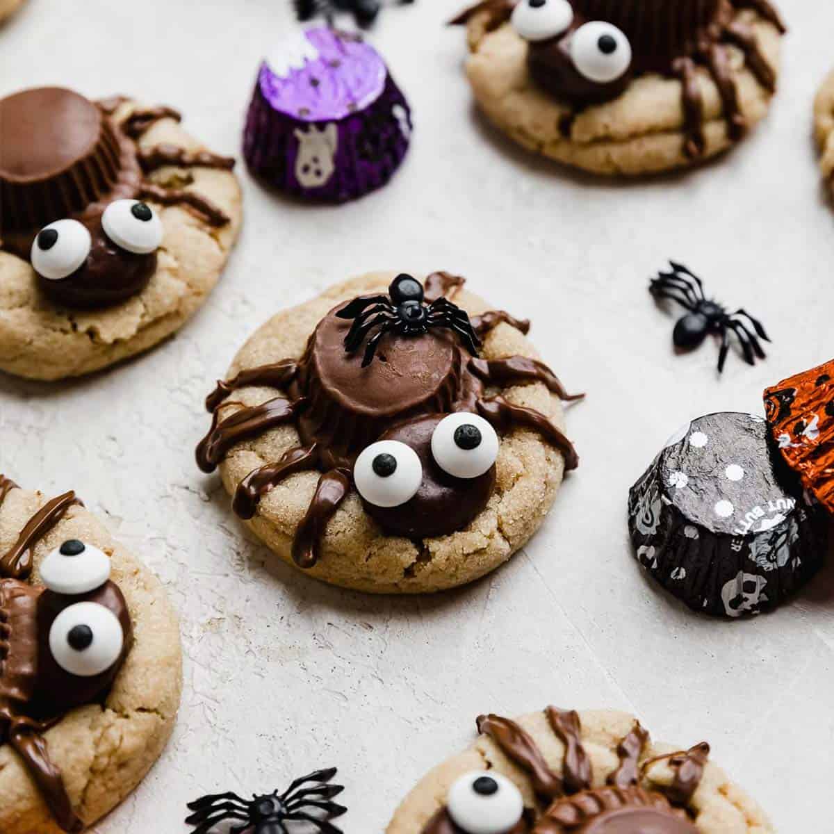 Halloween Spider Cookies on a light gray surface.