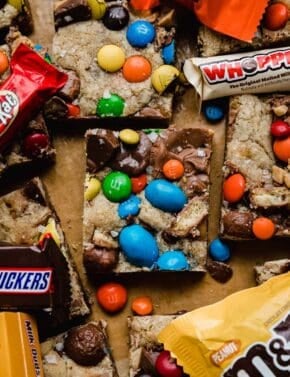 Leftover Halloween Candy Cookie Bars