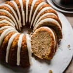 A Banana Bread Bundt Cake with cream cheese icing.